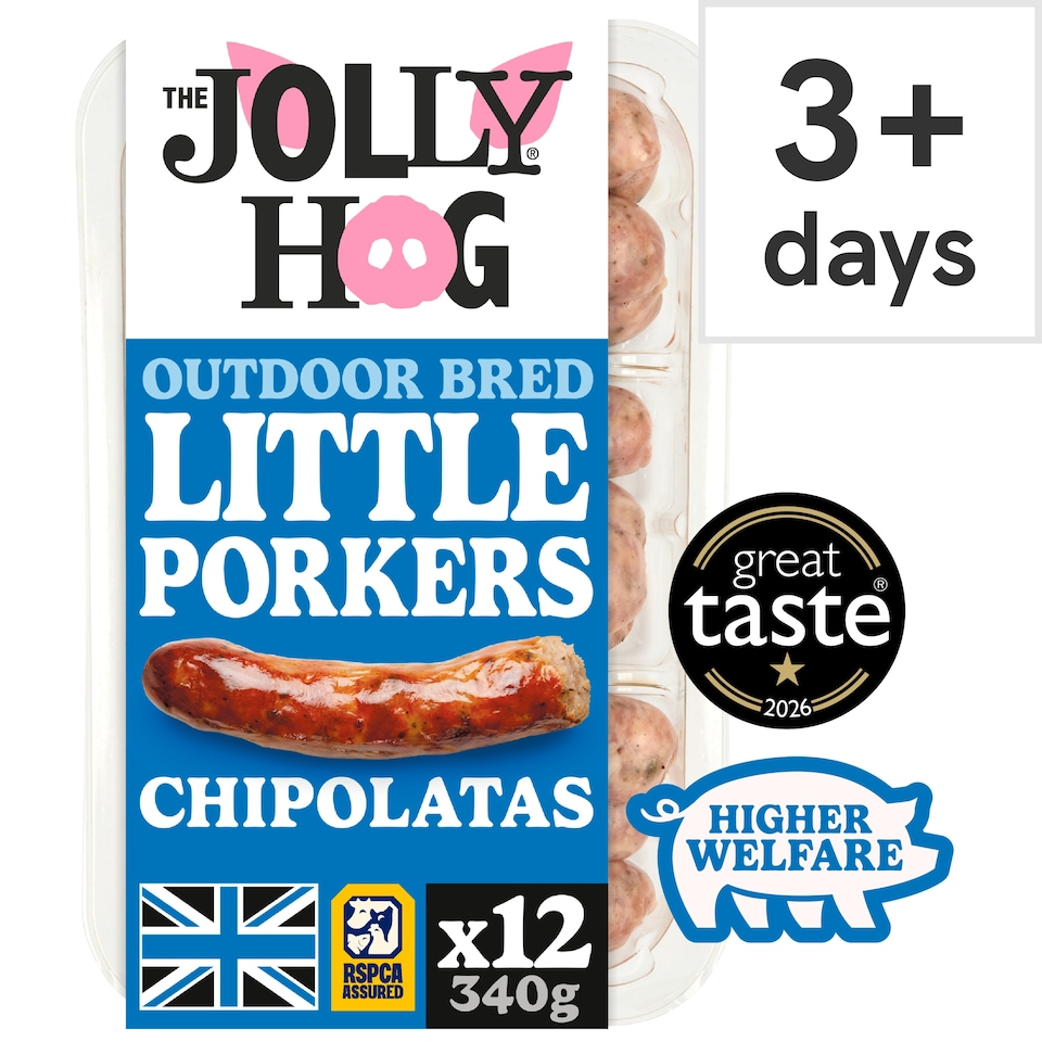 The Jolly Hog 12 Little Porker Chipolata Sausages with Rubbed Sage 340g | British & Outdoor Bred