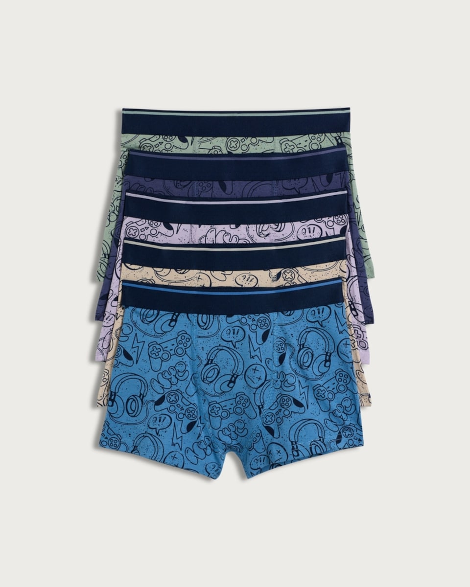 F&F Boys 5-Pack Cotton Rich Gaming Print Trunks in Multi