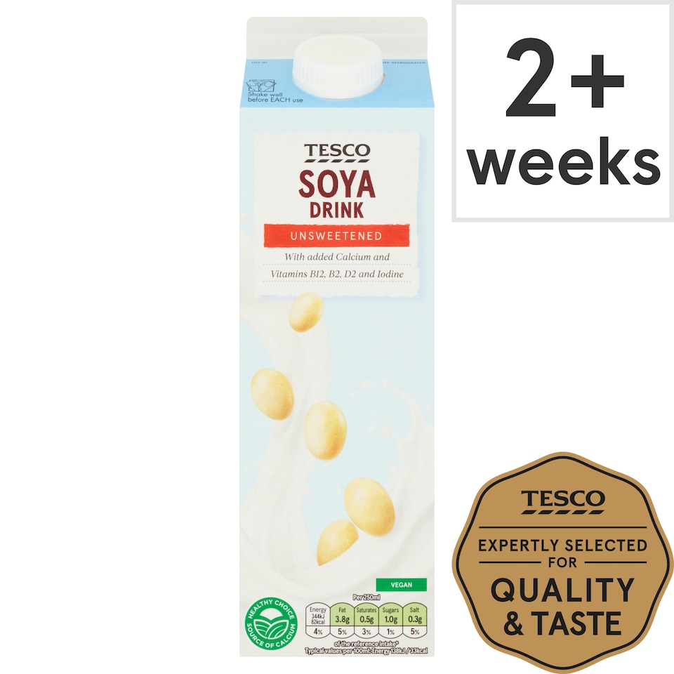 Tesco Soya Drink Unsweetened 1Ltr