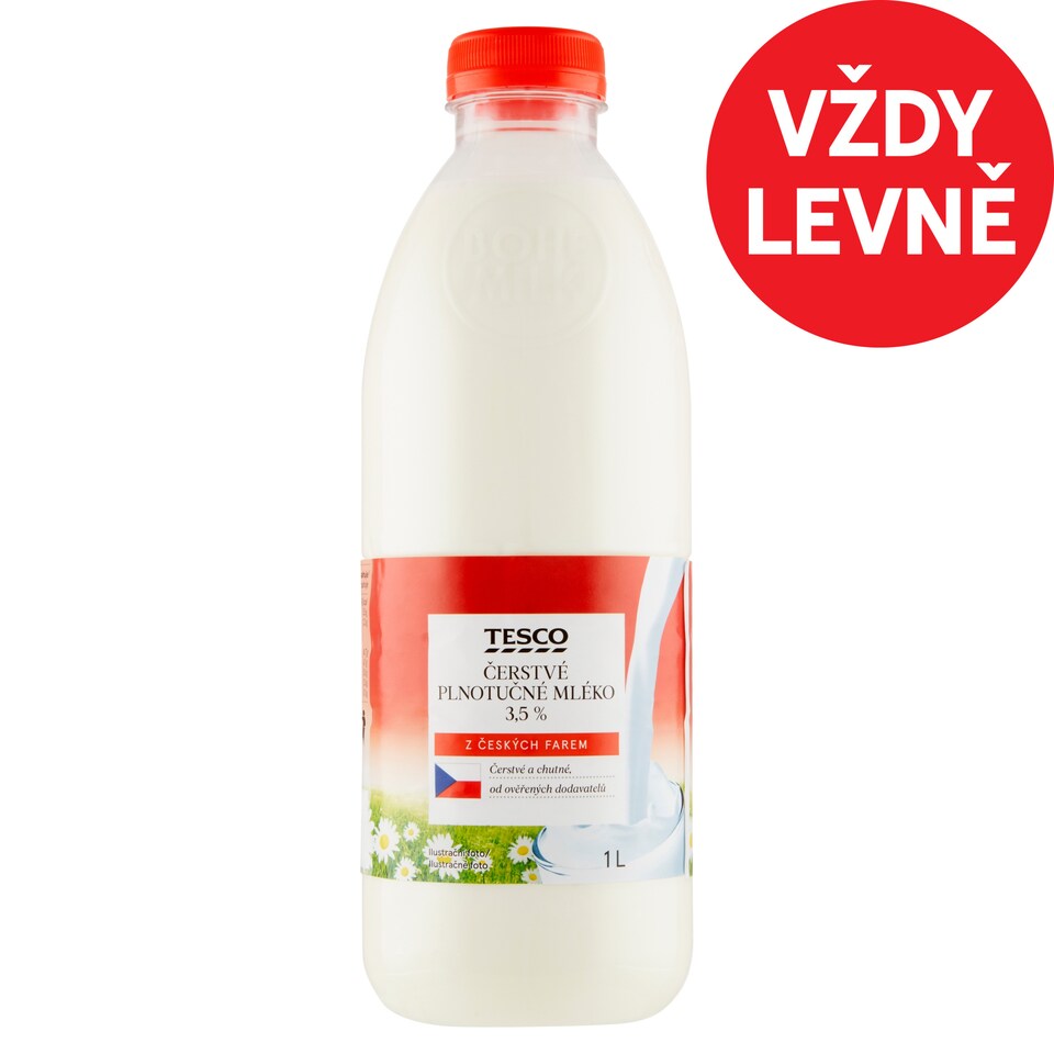 Tesco Čerstvé plnotučné mléko 3,5 % 1l