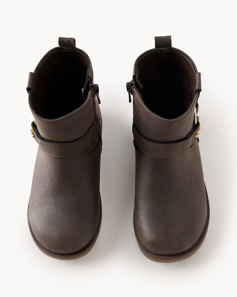 image 1 of F&F Girls Faux Leather Biker Boots in Brown