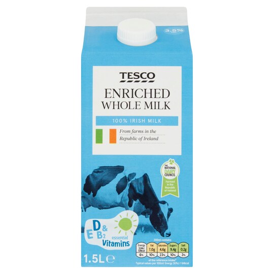 Tesco Full Fat Fortified Milk 1.5 Lt Tesco Groceries