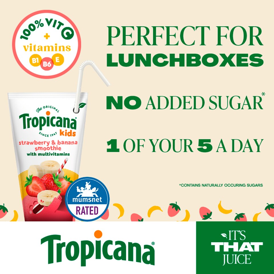image 1 of Tropicana Kids Smoothies - Strawberry & Banana 4 x 150ml