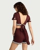 image 3 of F&F Embroidered Beaded Hem Co-ord Beach Shorts in Burgundy