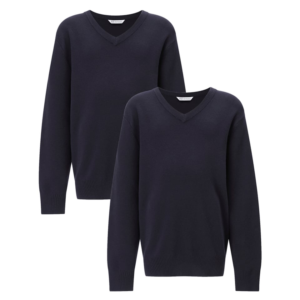 F&F School 2-Pack Pure Cotton V-Neck Jumpers in Navy