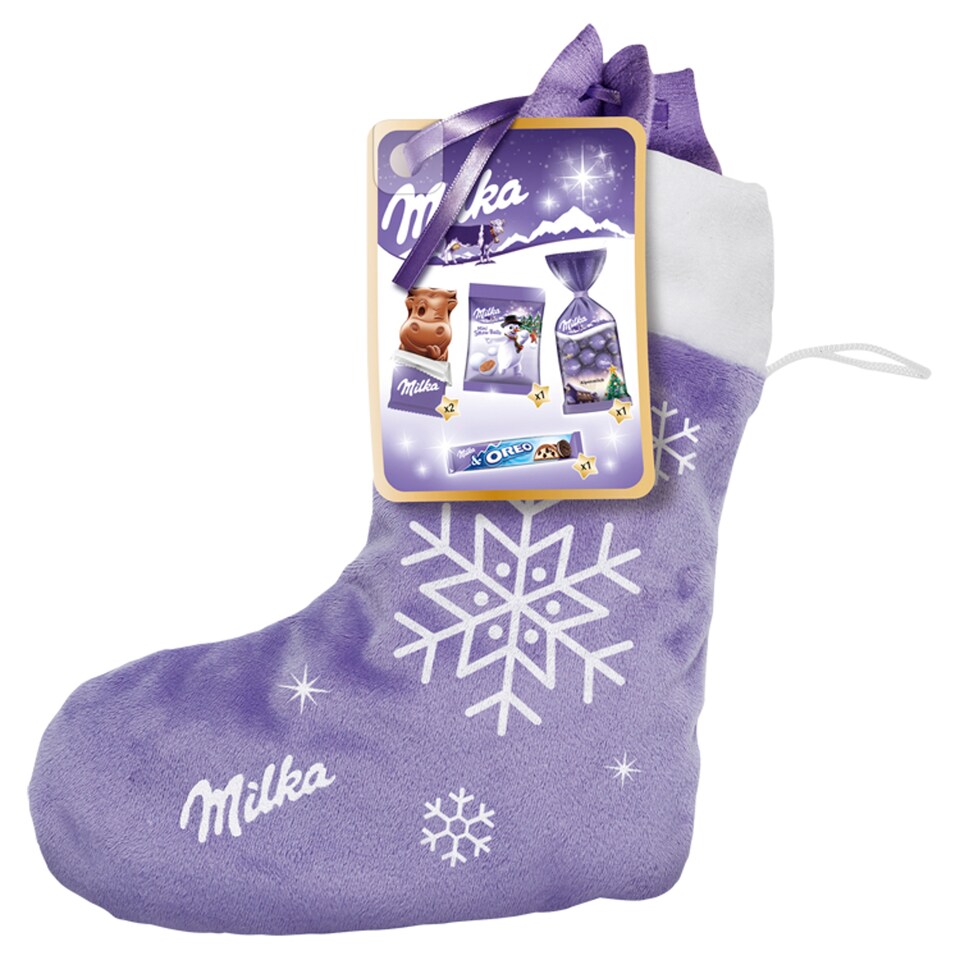 Milka vianočná ponožka, mix čokolády 196 g