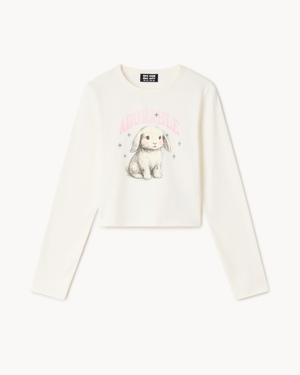 image 1 of OH ME OH MY Cotton Rich Bunny Pyjama Top in White