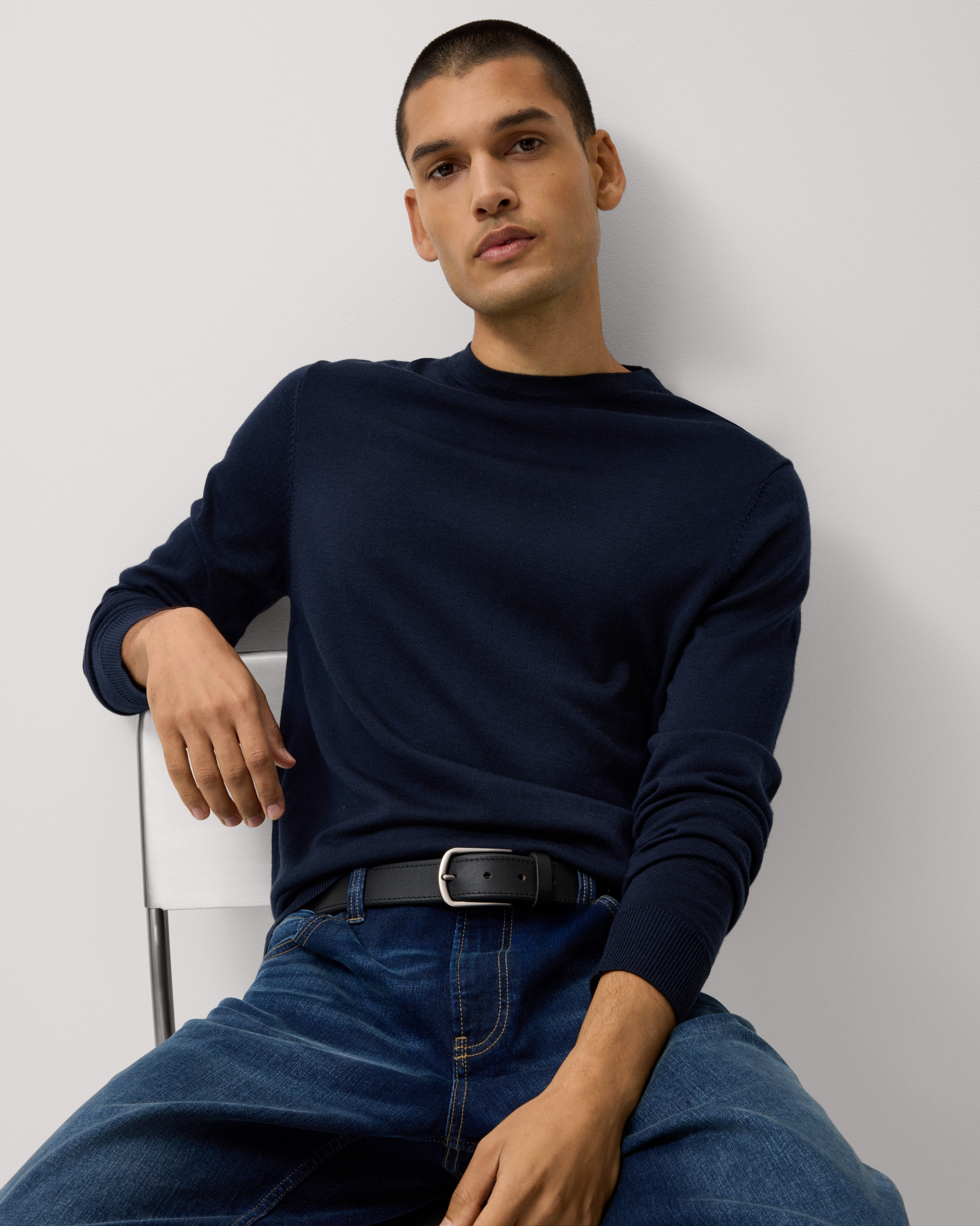 F&F Merino Wool Crew Neck Jumper in Navy, XL