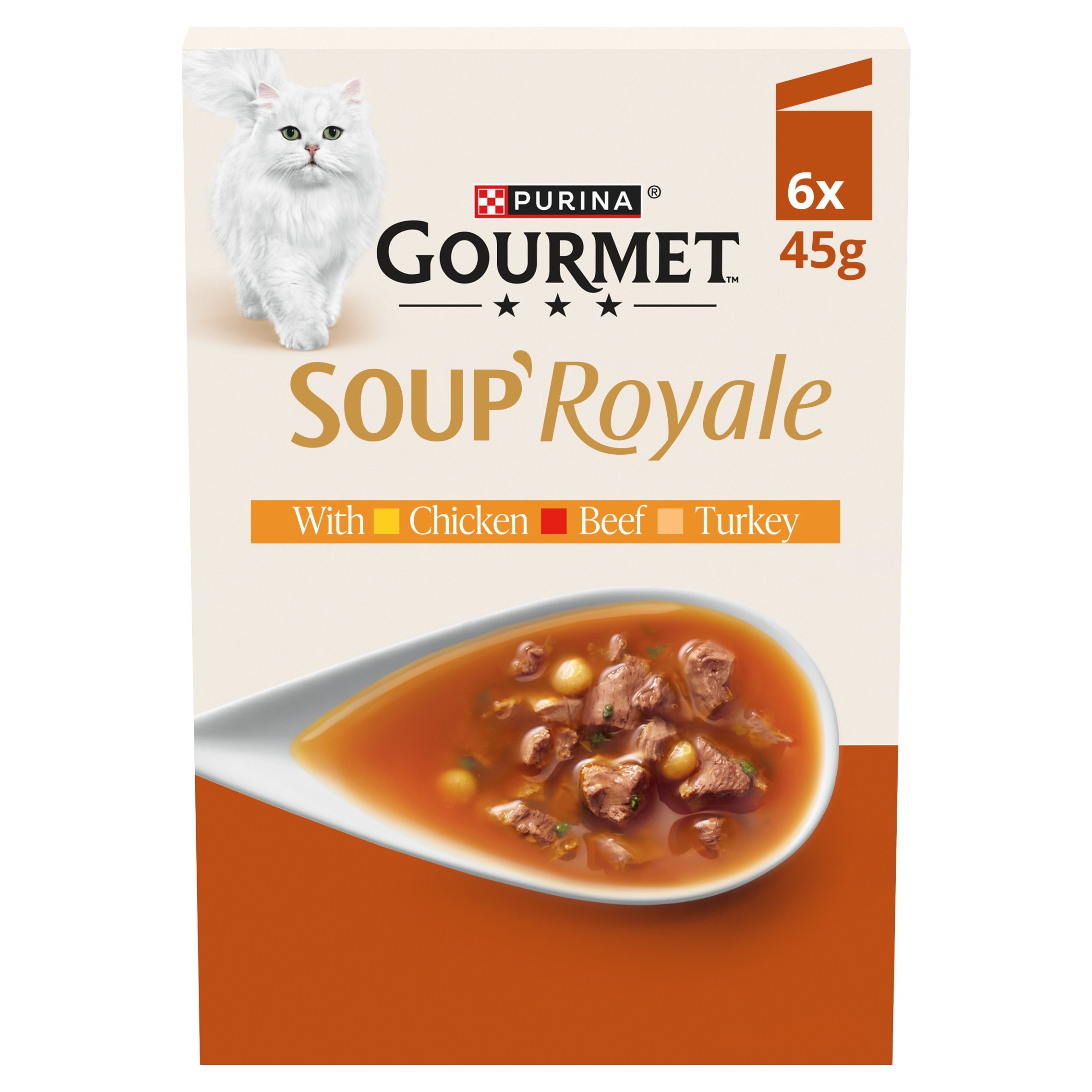 GOURMET Soup Royale Chicken, Beef, Turkey Wet Cat Food Pouch 6x45g