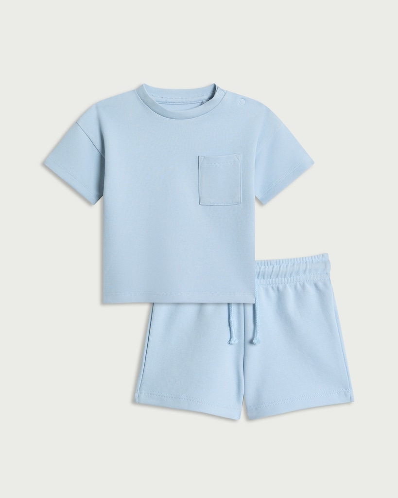 F&F Baby 2-Piece Cotton Rich T-Shirt and Shorts Set in Blue