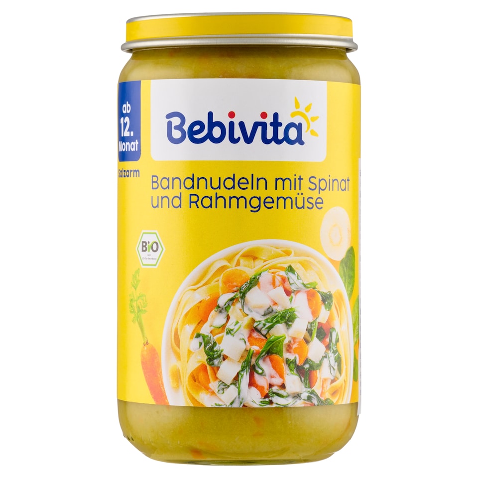 Obrázek 1 pro produkt Bebivita Bio nudle, špenát, zelenina se smetanou 250g