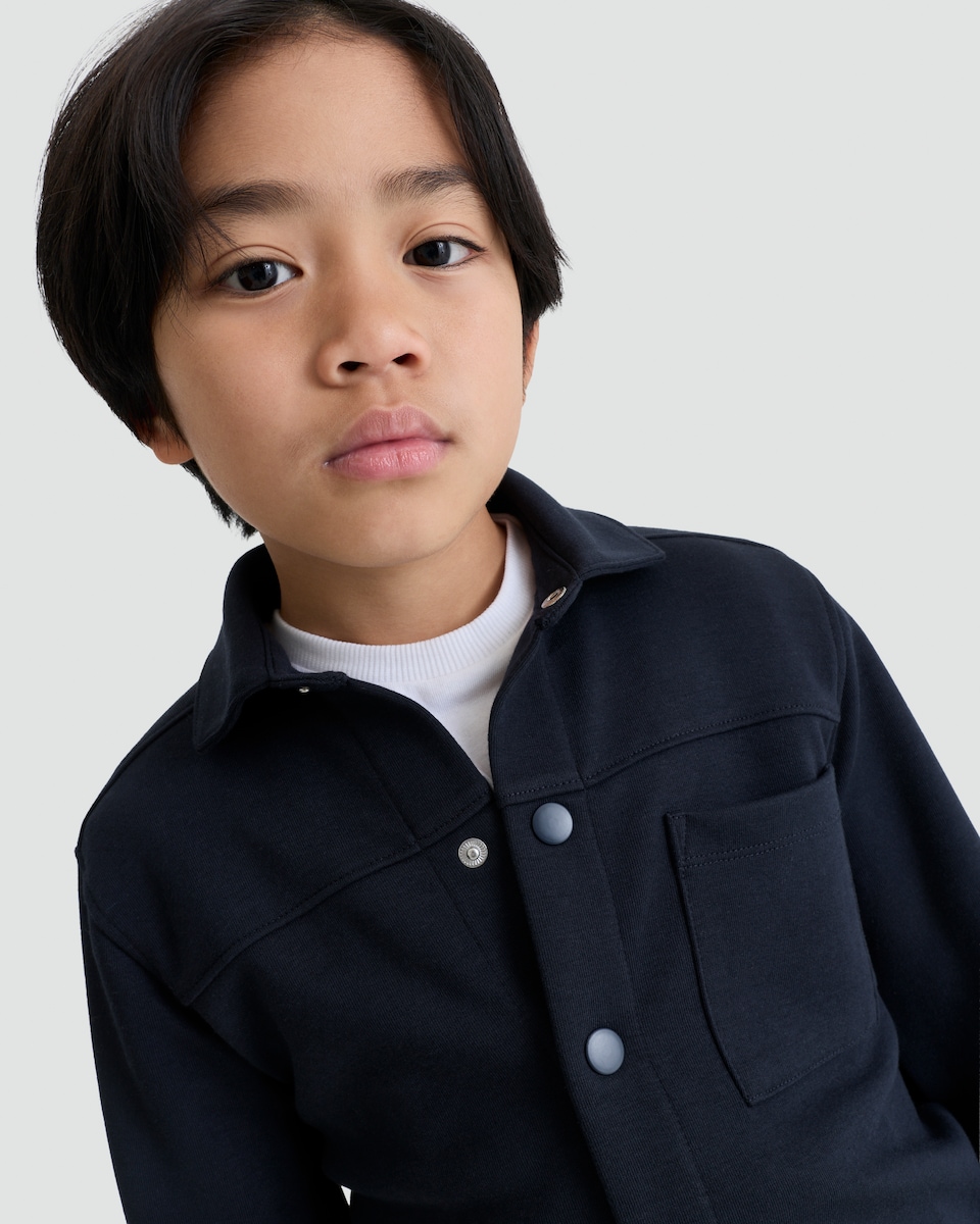image 1 of F&F Boys Cotton Blend Button Up Shirt Jacket in Navy