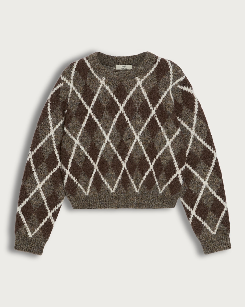image 1 of The F&F Edit Knitted Argyle Pattern Jumper with Wool in Brown