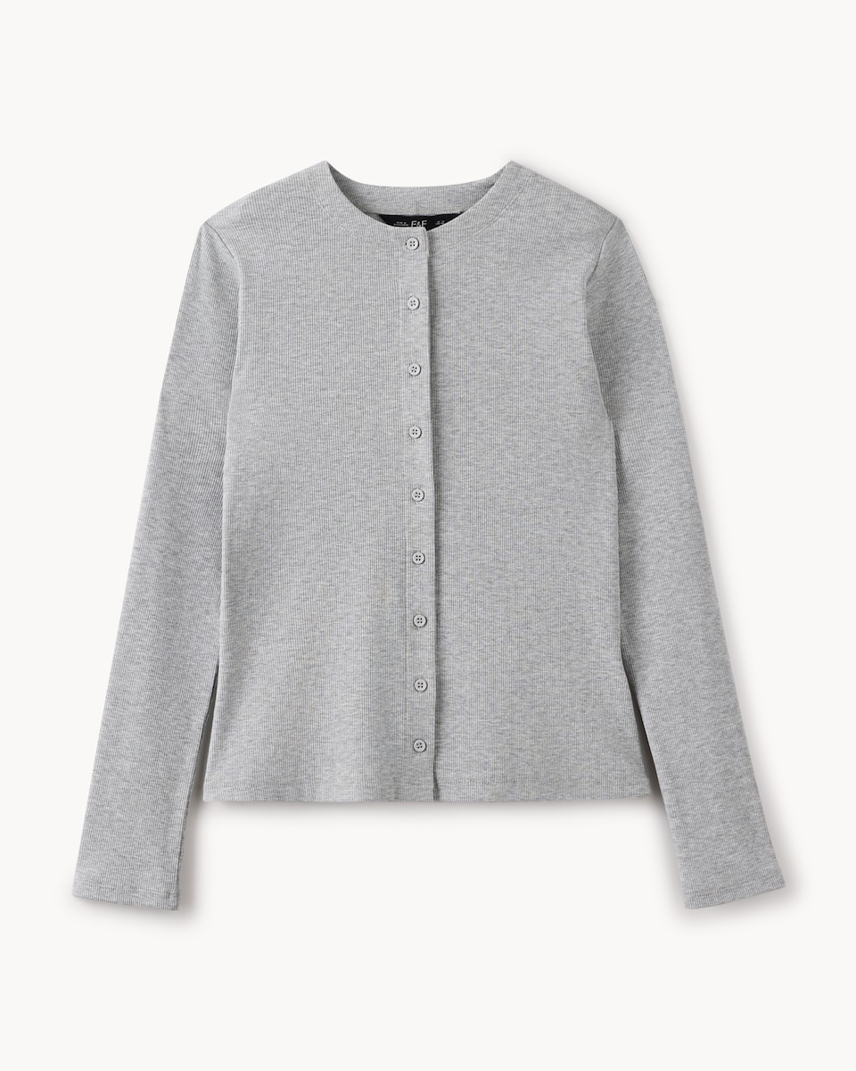 image 1 of F&F Cotton Rich Ribbed Button Up Top in Grey Marl