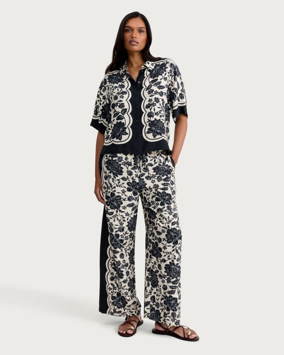 image 1 of The F&F Edit Floral Print Button Up Co-ord Shirt in Multi Blue