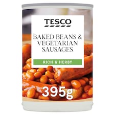 Tesco Baked Beans & Vegetarian Sausages In Tomato Sauce 395G