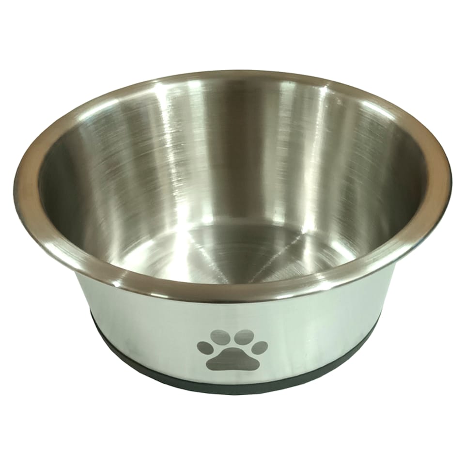 Tesco Etched Paw Stainless Steel Bowl Non Slip 17Cm