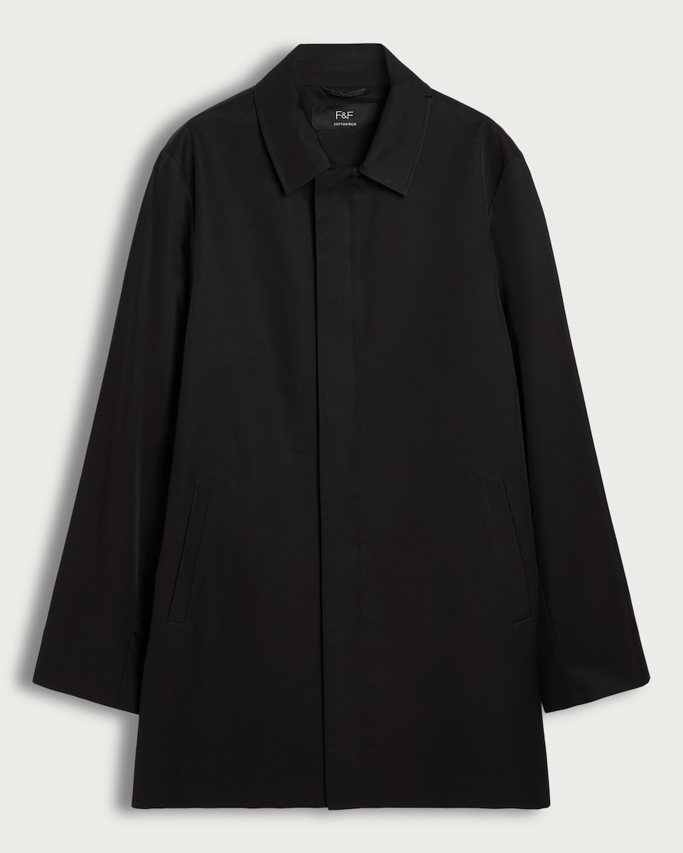 image 1 of F&F Single Breasted Shower Resistant Overcoat in Black