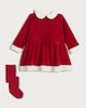 image 4 of F&F Baby 2-Piece Velour Santa Dress and Tights Set in Red
