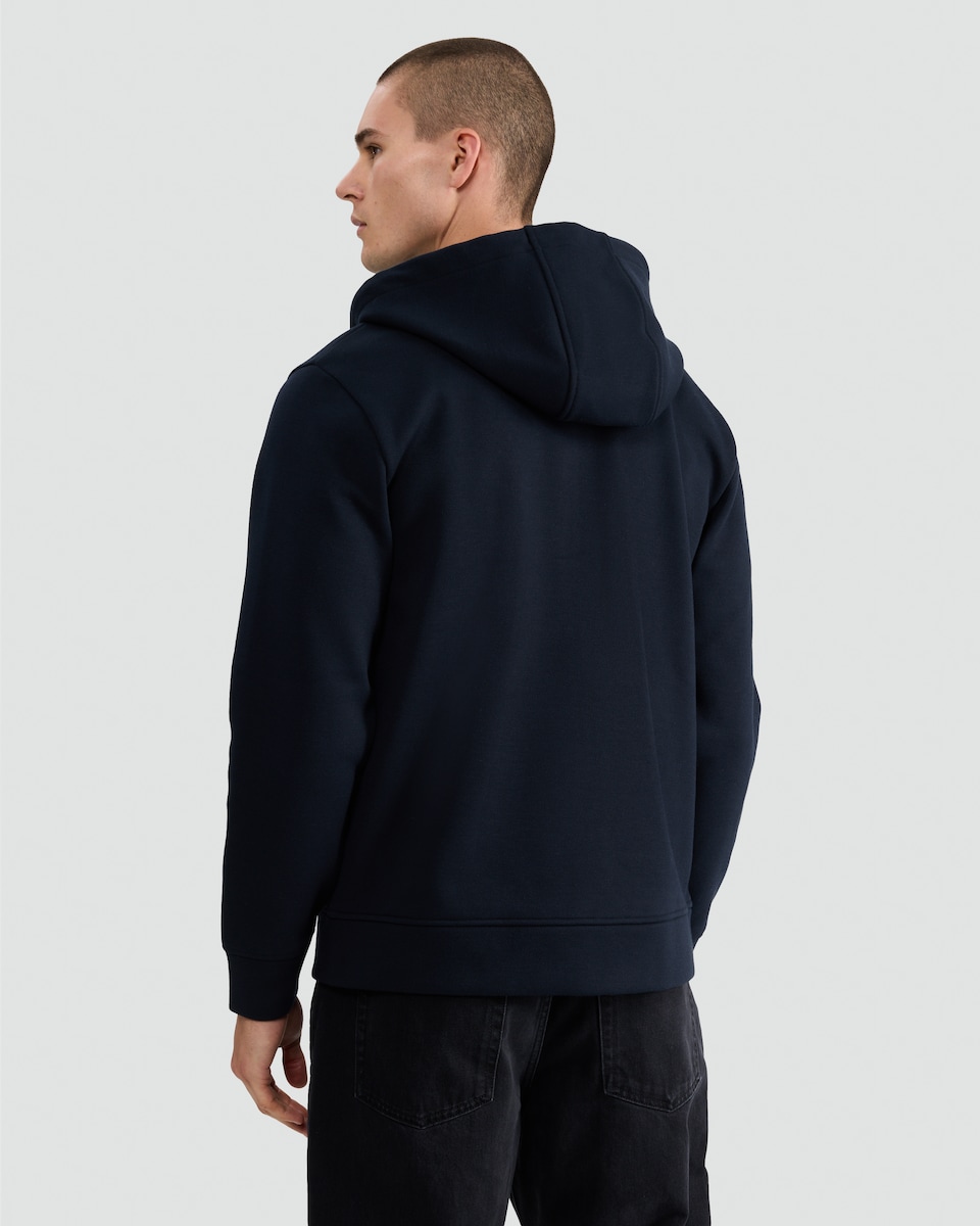 image 1 of F&F Textured Zip Through Drawstring Hoodie with Cotton in Navy