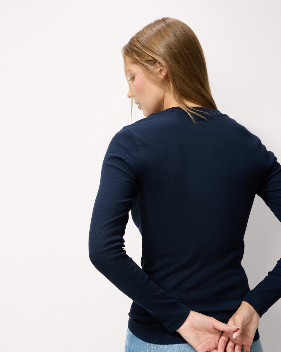image 1 of F&F Cotton Rich Ribbed Long Sleeved Top in Navy