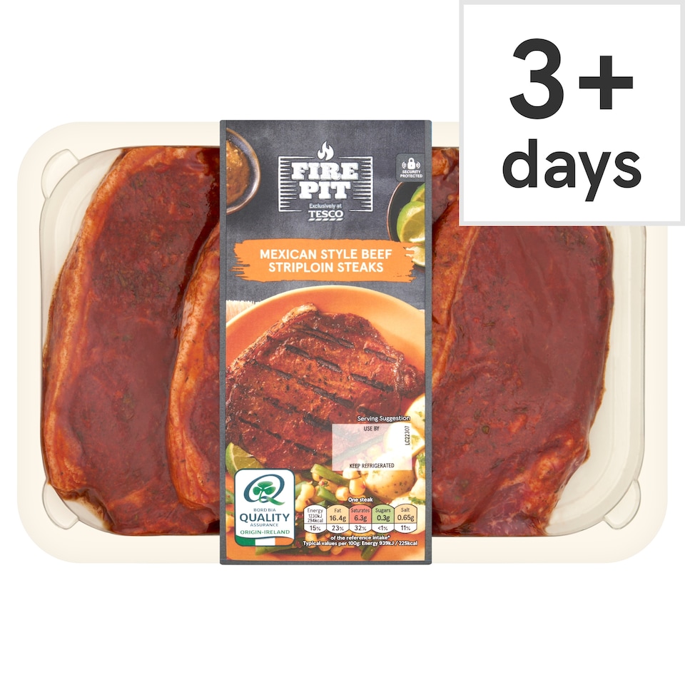 Tesco Fire Pit Mexican Style Beef Striploin Steaks 650g