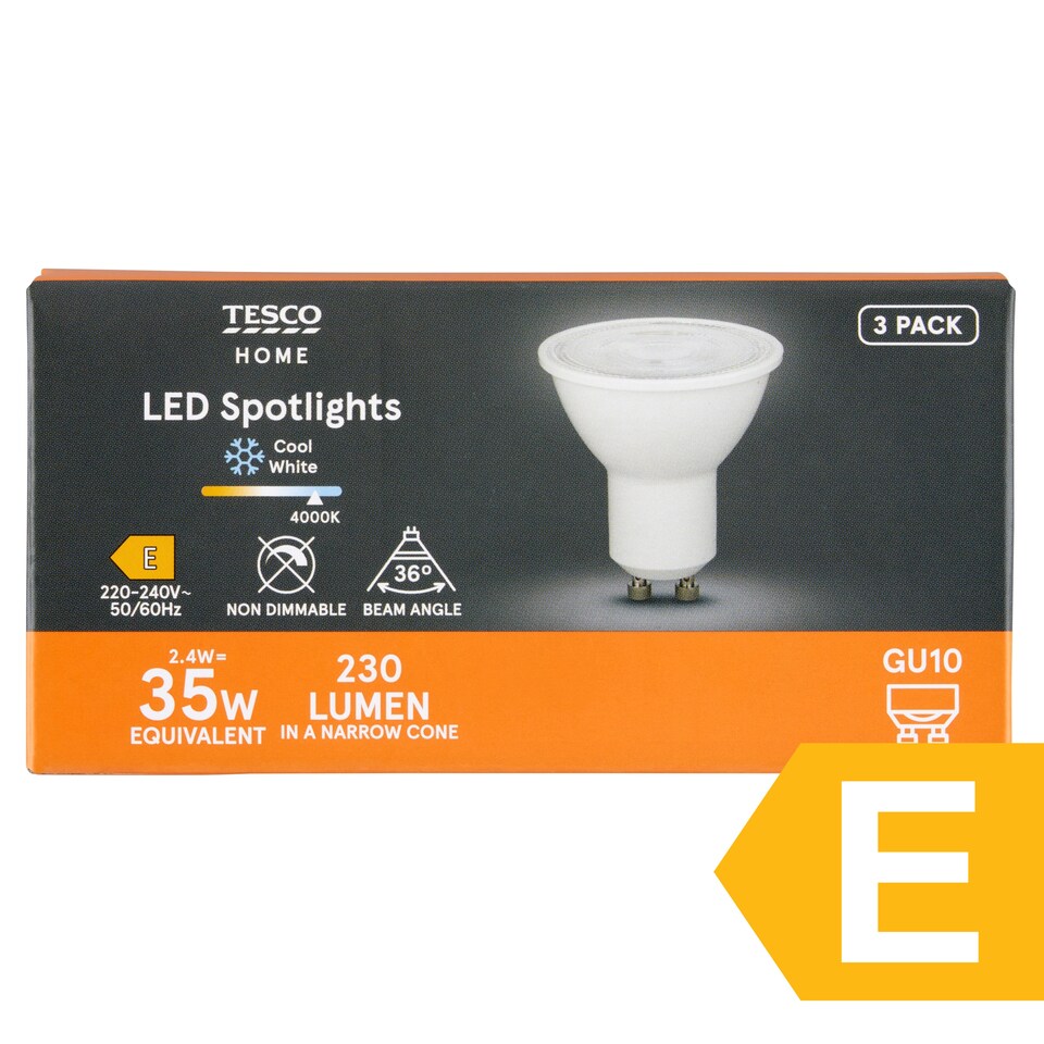 image 1 of Tesco Home LED Spotlights 2.4W GU10 Cool White Light 3 pcs