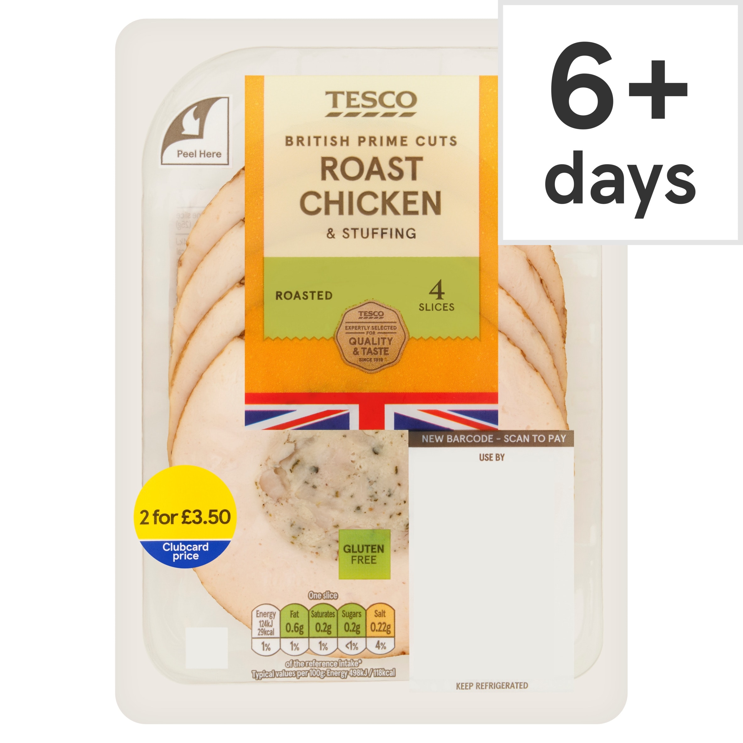 Tesco Prime Cuts Roast Chicken & Stuffing 4 Slices 100G