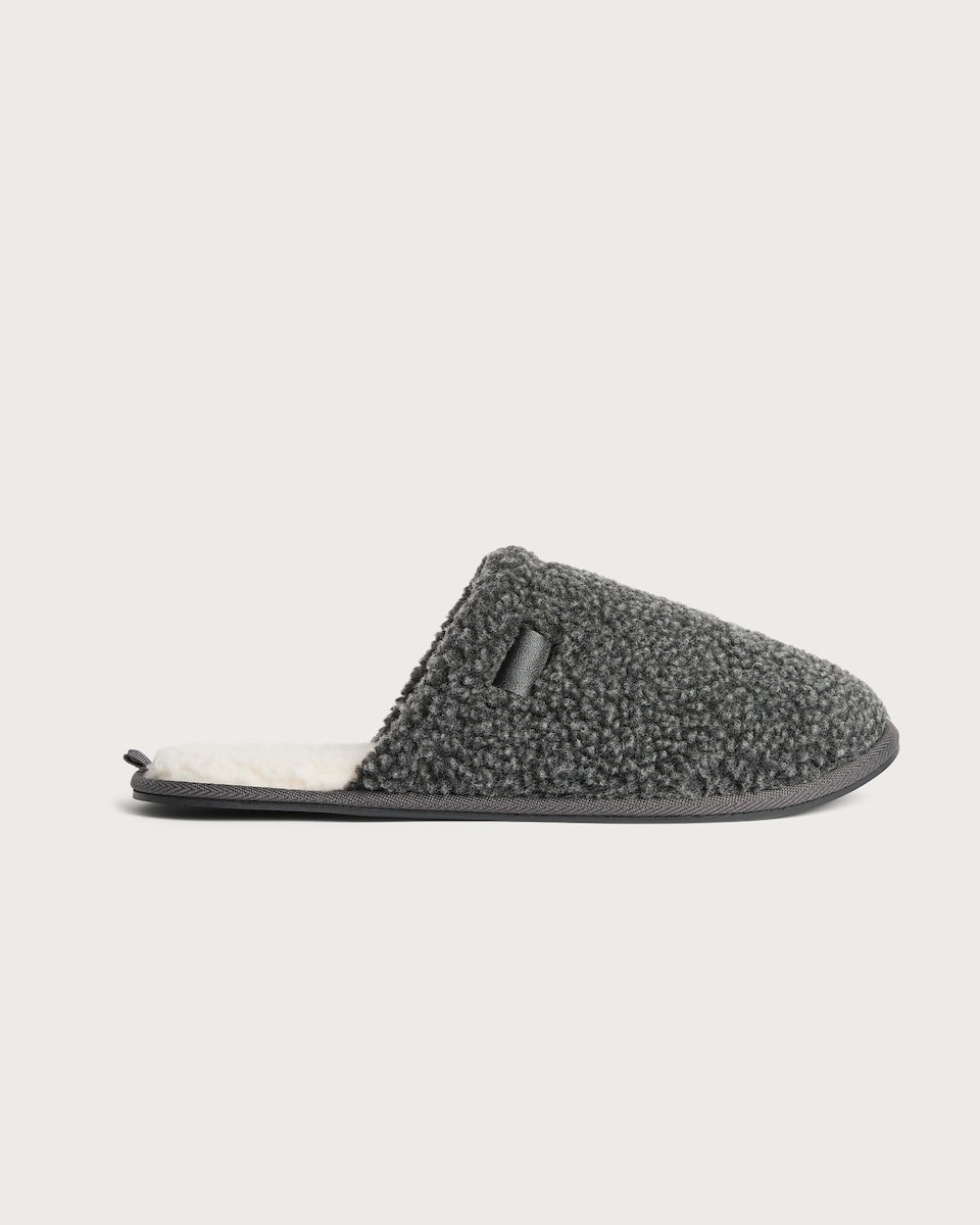 image 1 of F&F Borg Textured Backless Mule Slippers in Grey