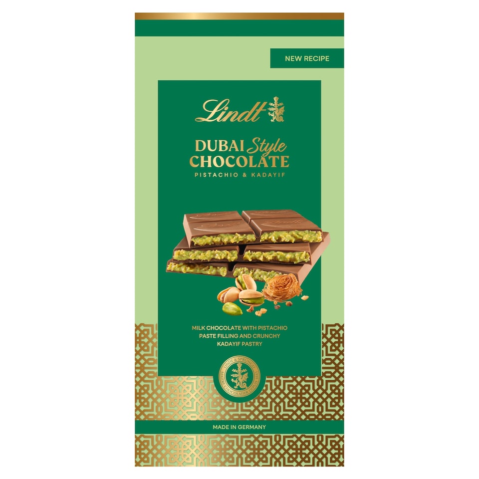 Lindt Dubai Style mléčná čokoláda s náplní z pistácií a cukrářských nití 145g