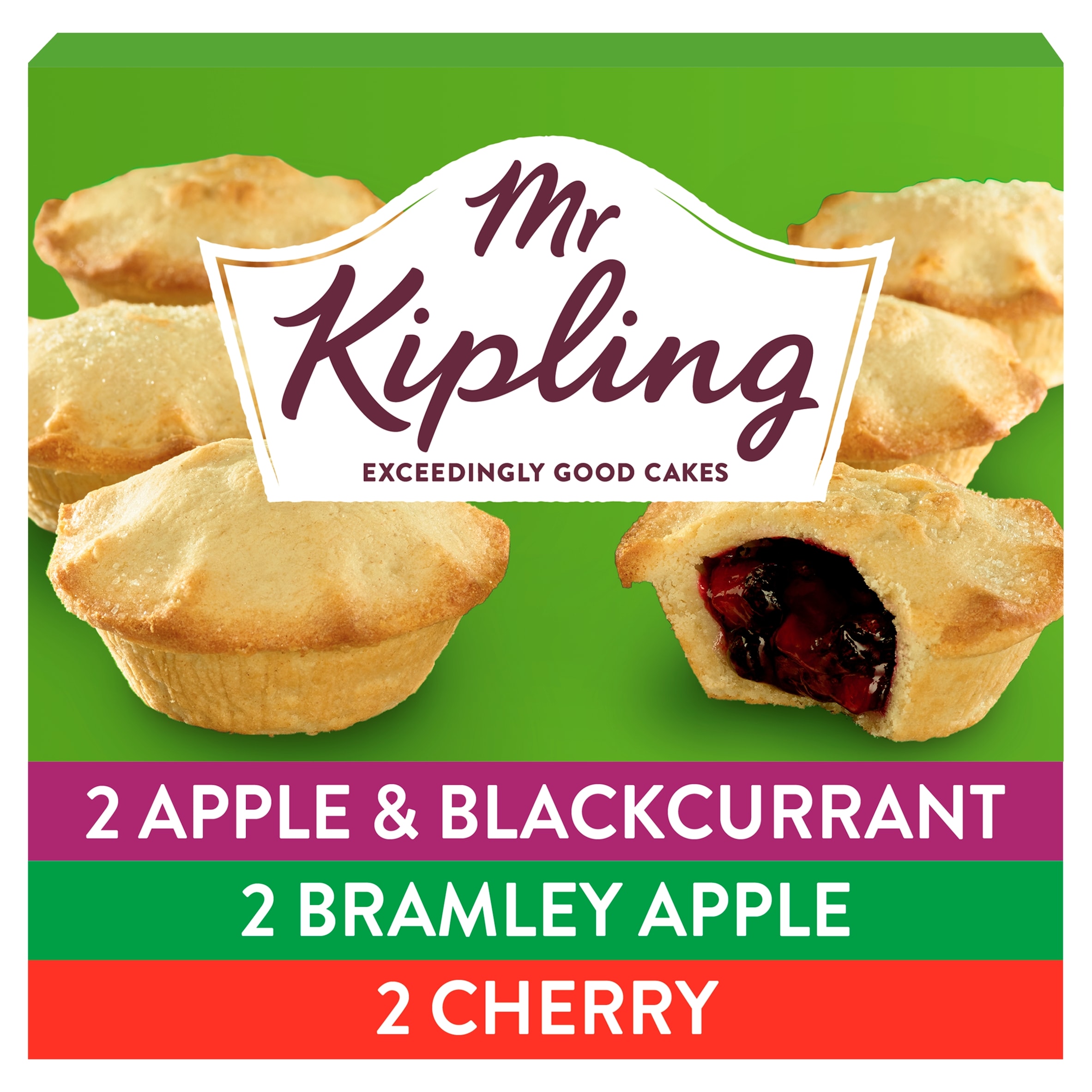 Mr Kipling Bramley Apple & Blackcurrant, Bramley Apple and Cherry Pies 6 Pack