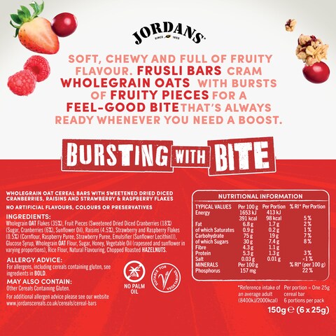Jordans Frusli Red Berry Cereal Bars 6 x 25g - Tesco Groceries