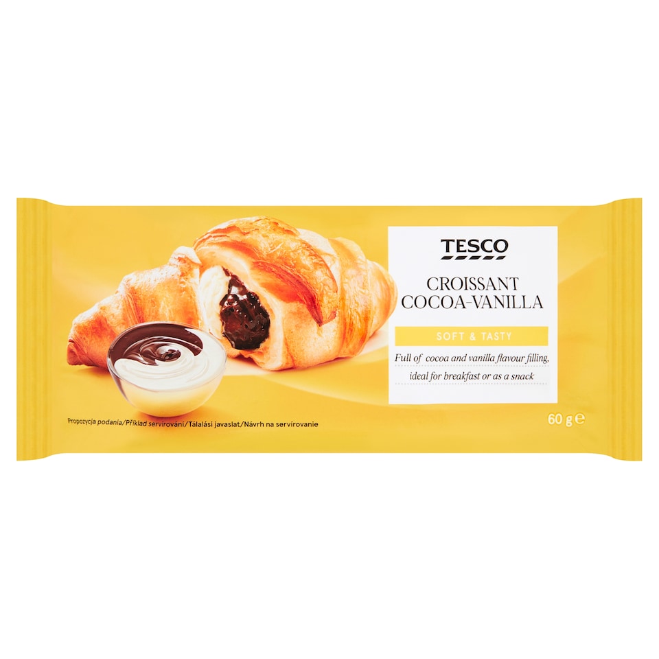 Tesco Croissant s kakaovou náplňou a s náplňou s vanilkovou príchuťou 60 g