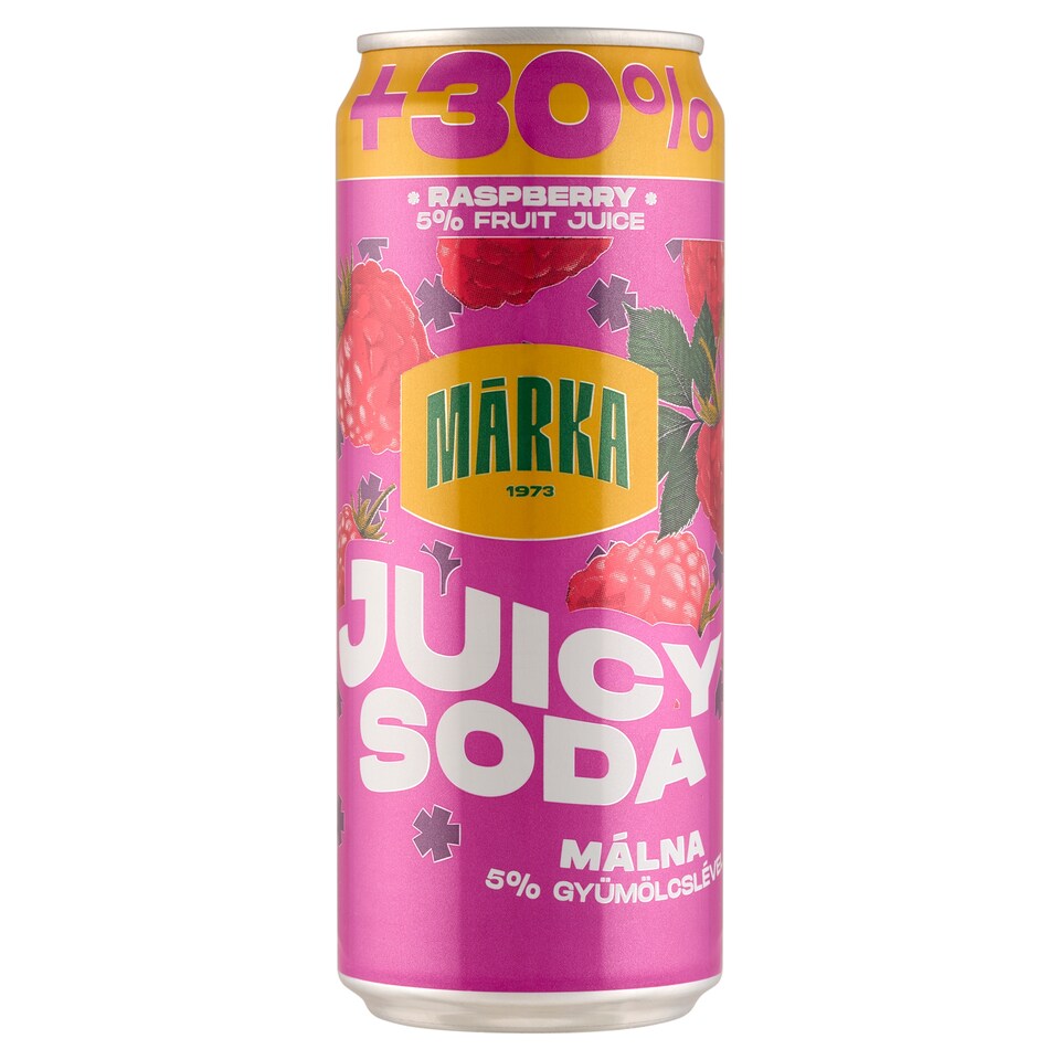 Márka Juicy Soda málna szénsavas üdítőital cukorral és édesítőszerrel 330 ml  1. kép