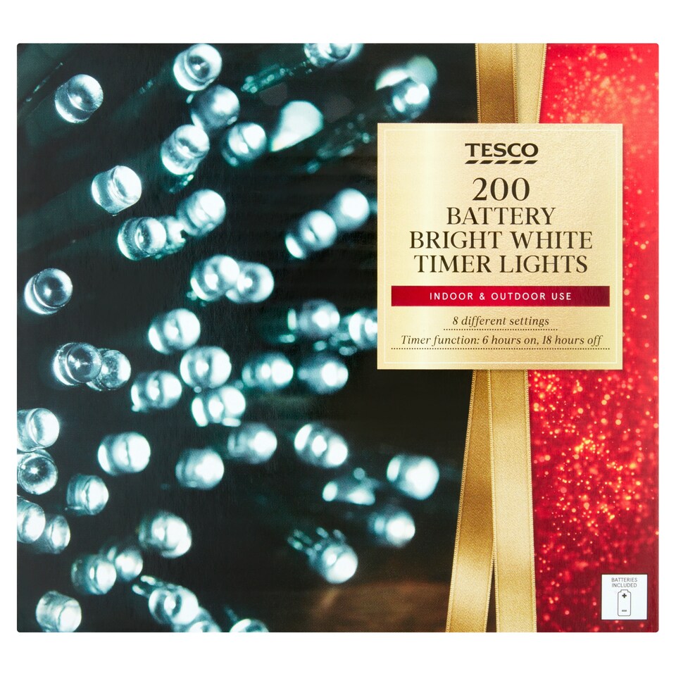 Tesco 200 Battery Bright White Timer Lights