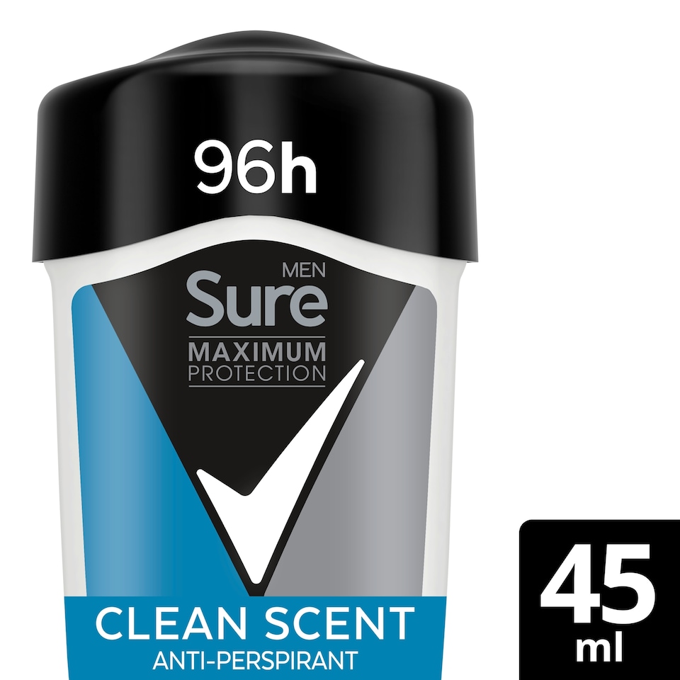 image 1 of Sure Men Clean Scent 96h Maximum Protection Antiperspirant Deodorant Cream 45ml
