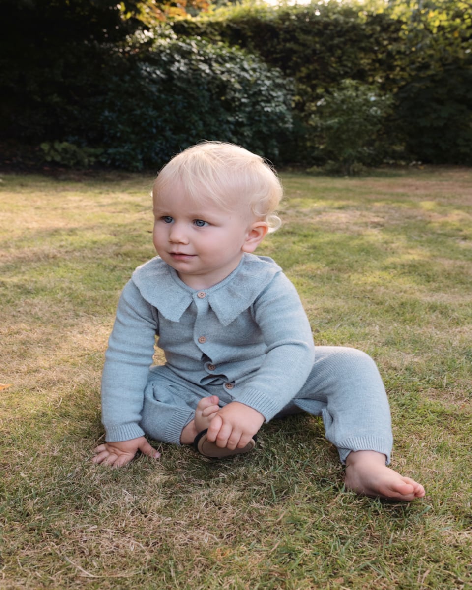 image 1 of  F&F x Samantha Faiers Knitted Ruffle Collar Romper in Grey