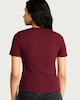 image 3 of F&F Cotton Rich Lettuce Hem T-Shirt in Burgundy
