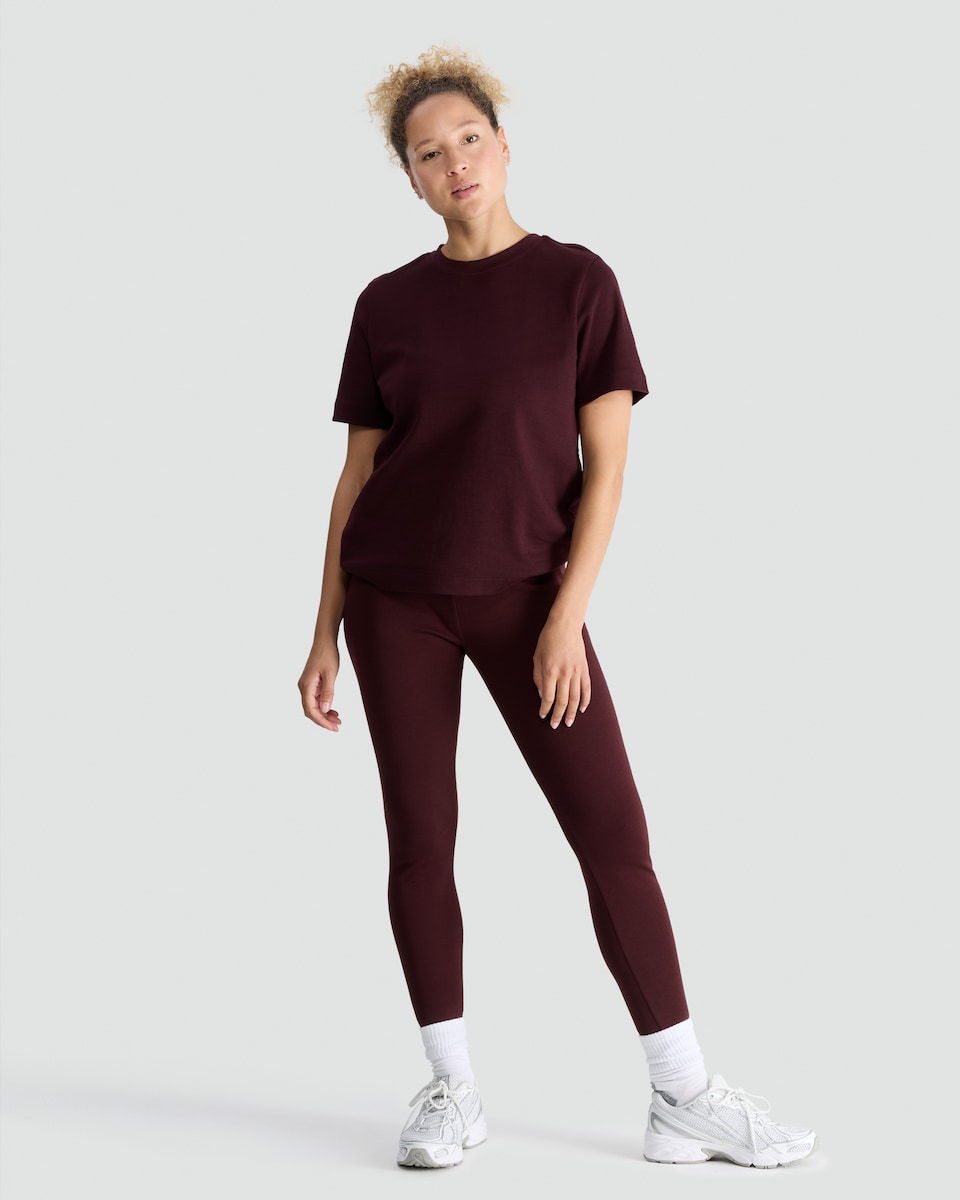 image 1 of F&F Pure Cotton Heavyweight Crew Neck T-Shirt in Burgundy
