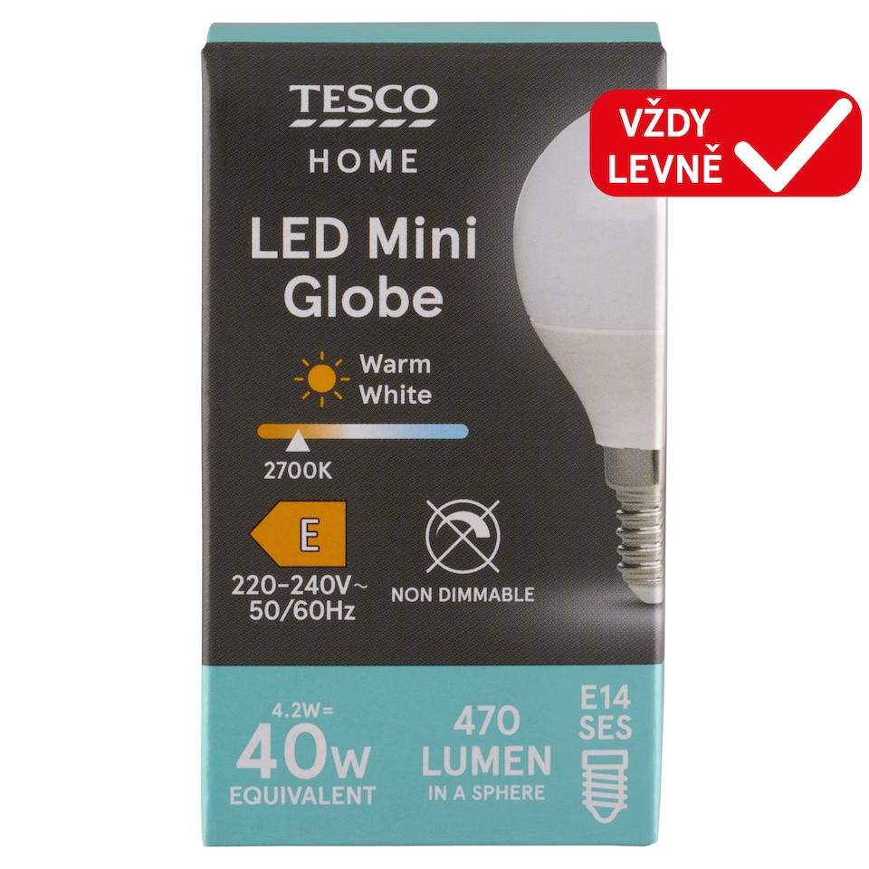 Obrázek 1 pro produkt Tesco Home LED žárovka 4,2W E14 teplé bílé světlo 1 ks