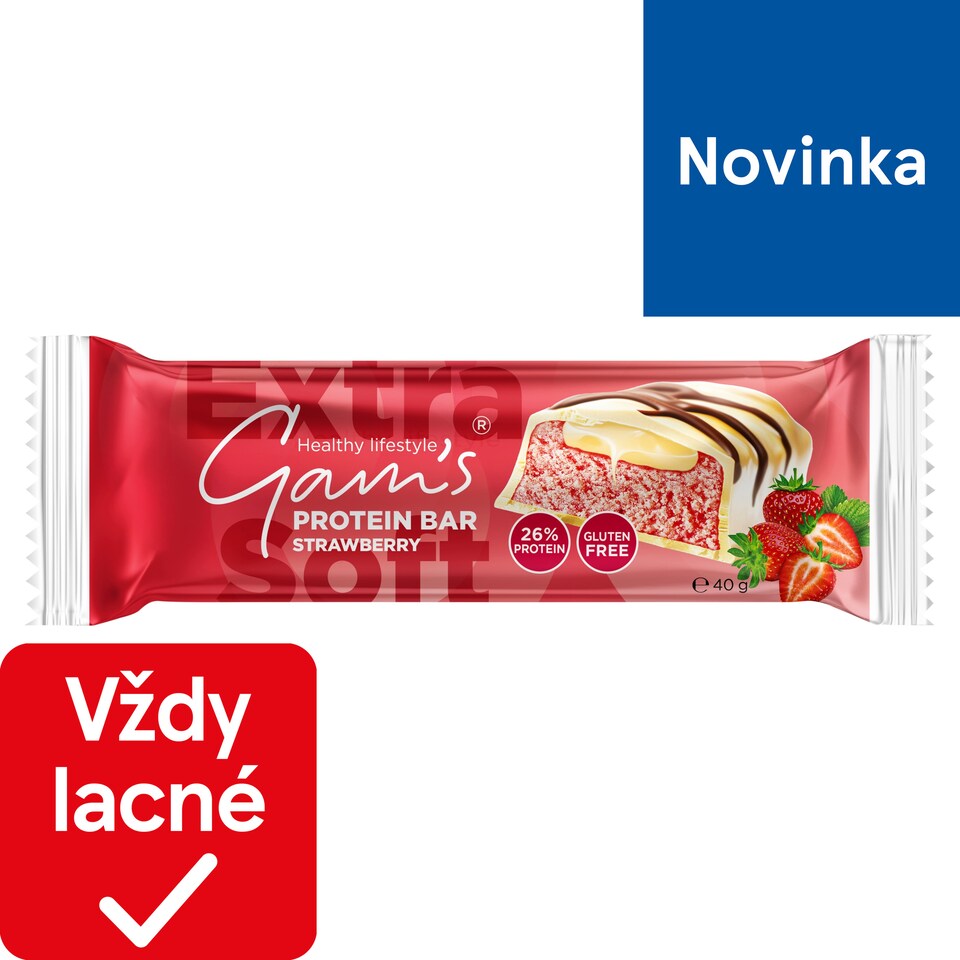 obrázok 1 z Gam's Proteínová tyčinka s lyofilizovanými jahodami v bielej poleve 40 g