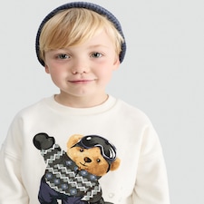 F&F Boys Cotton Rich Winter Alpine Bear Sweatshirt in Cream