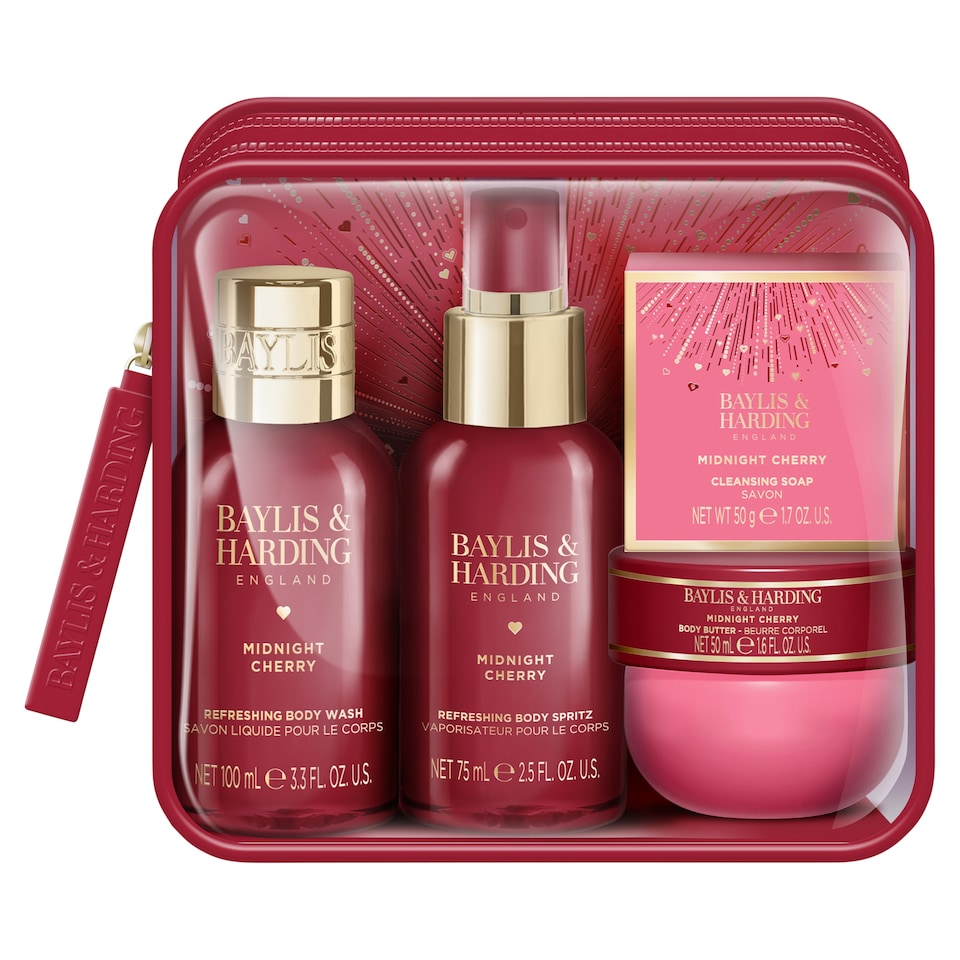 image 1 of Baylis & Harding Midnight Cherry Travel Wash Bag Gift Set