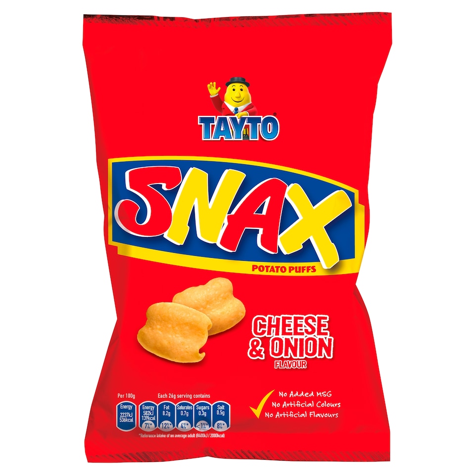 Tayto Snax Potato Puffs Cheese And Onin Flavour 26G