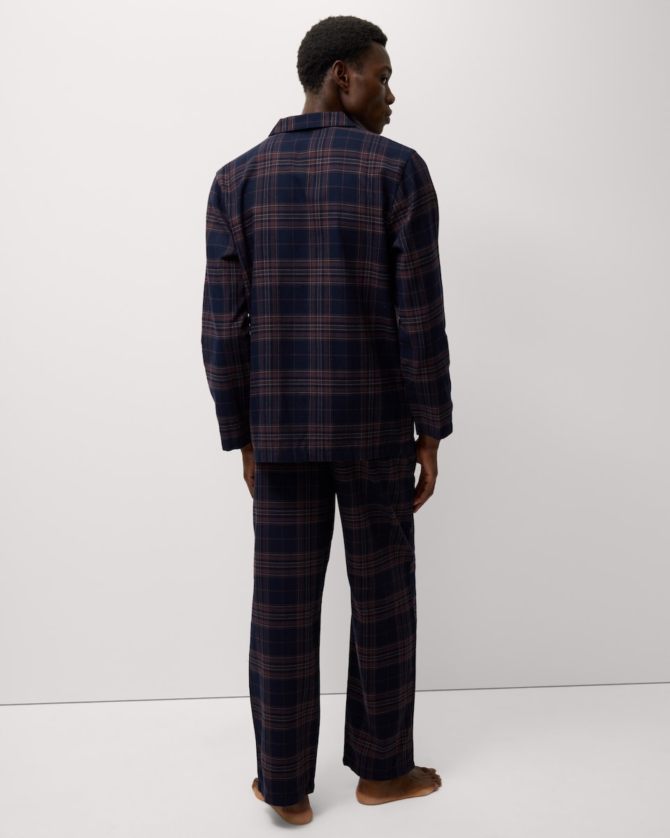 image 1 of F&F Pure Cotton Brushed Checked Revere Pyjama Set in Purple