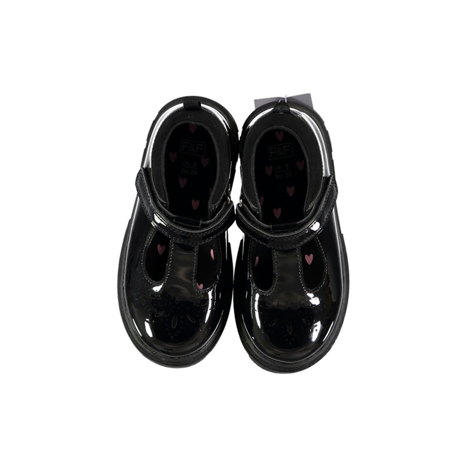 F&F School Girls Patent T Bar Shoes in Black