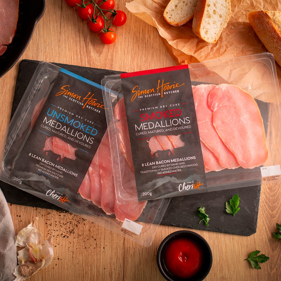 image 1 of Simon Howie 8 Dry Cure Smoked Bacon Medallions 200G