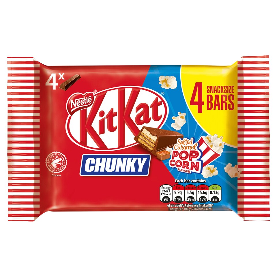 Nestle Kit Kat Chunky Salted Caramel Popcorn Chocolate Bars Multipack 4
