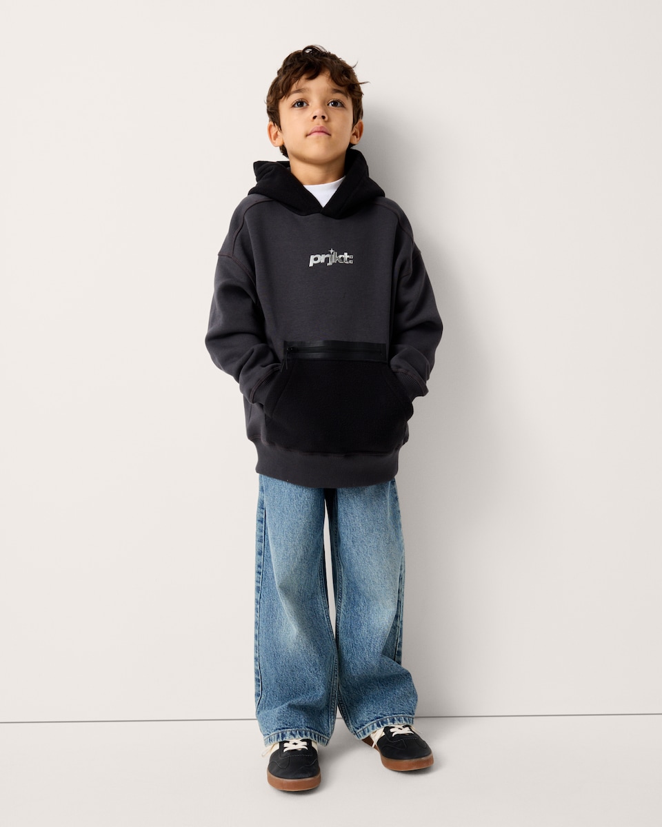 image 1 of F&F Boys Cotton Rich Slogan Hoodie in Black