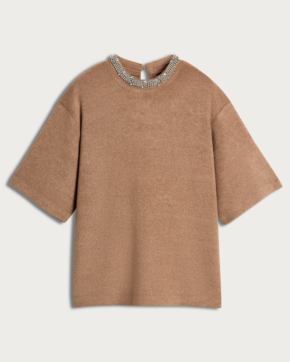 image 1 of F&F Embellished Neck Top in Tan